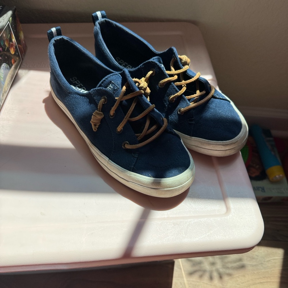 Sperry Navy Sneakers with Tan Laces